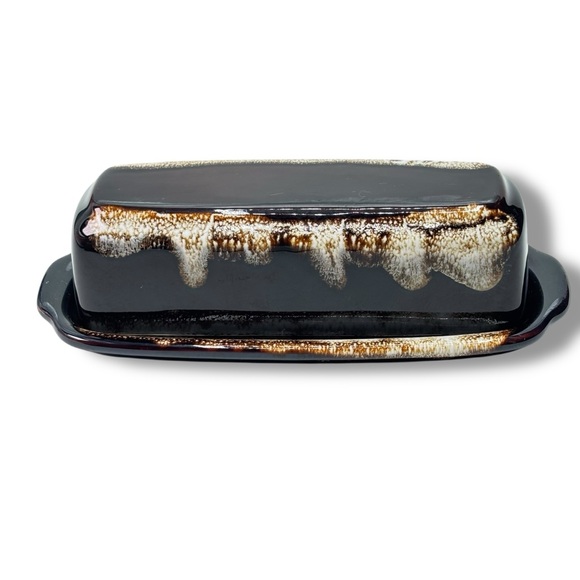Pfaltzgraff Vintage Brown Glaze Drip Gourmet Stoneware Covered Butter Dish 7.75" - Picture 3 of 10